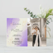 Invitations de mariage violet avec photo (Debout devant)
