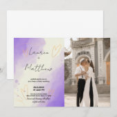 Invitations de mariage violet avec photo (Devant / Derrière)