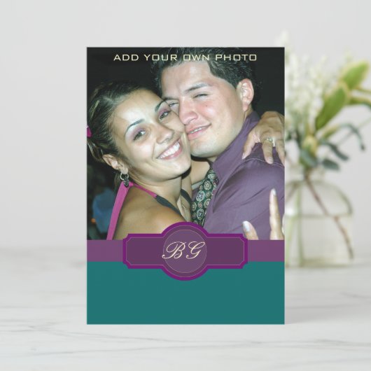 Invitations de mariage violet de jade Monogrammes  (Debout devant)