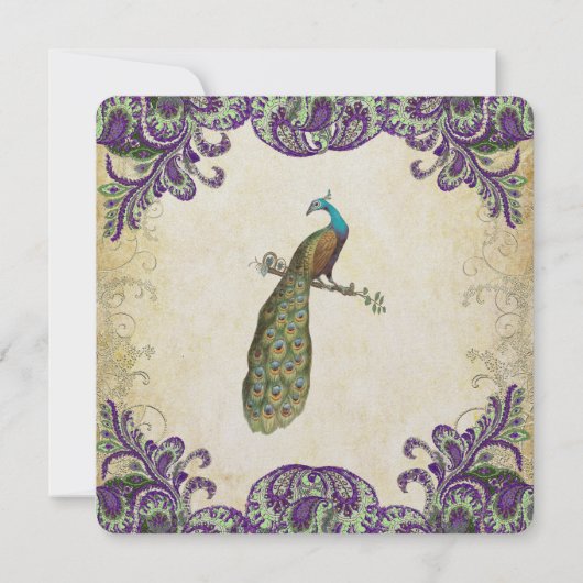 Invitations de mariage violet et vert paon (Dos)