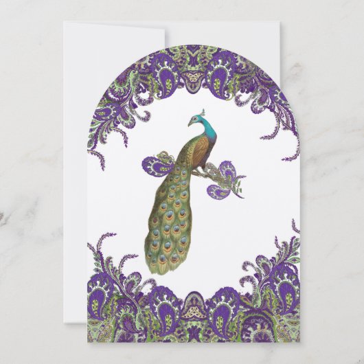 Invitations de mariage violet et vert paon (Dos)