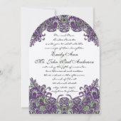 Invitations de mariage violet et vert paon (Devant)