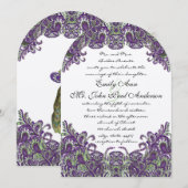 Invitations de mariage violet et vert paon (Devant / Derrière)