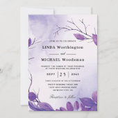 Invitations de mariage violet feuille (Devant)