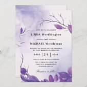 Invitations de mariage violet feuille (Devant / Derrière)