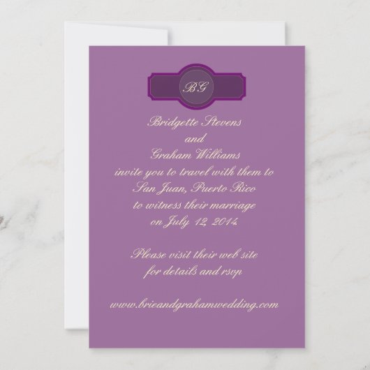 Invitations de mariage violet Lilac Monogrammes Ph (Dos)