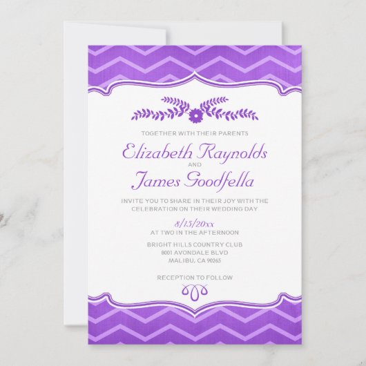 Invitations de mariage violet Zigzag (Devant)