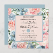Invitations de mariage virtuel - bleu rose floral (Devant / Derrière)