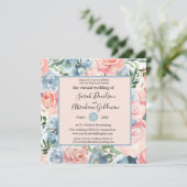 Invitations de mariage virtuel - bleu rose floral (Debout devant)
