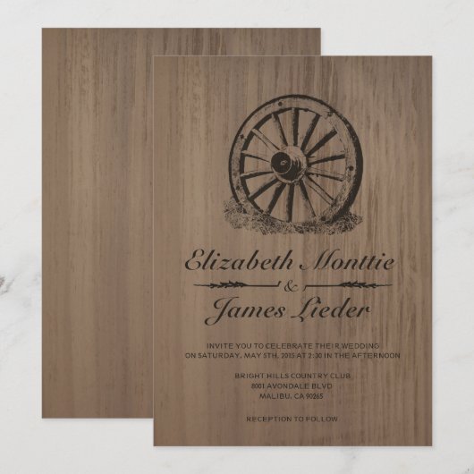 Invitations de mariage Wagon Wheel (Devant / Derrière)