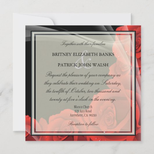 Invitations de mariage Whimsical Black & Red Rose (Dos)