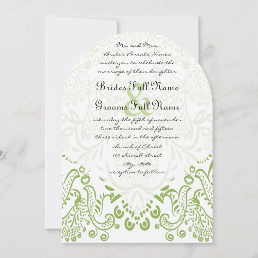 Invitations de mariage Whimsical Oiseau vert Apple (Dos)