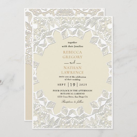 Invitations de mariage White Rustic Lace (Devant / Derrière)