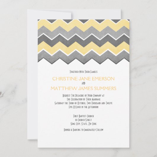Invitations de mariage Zig Zag gris et jaune (Devant)