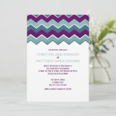 Invitations de mariage Zig Zag Turquoises et viole (Debout devant)