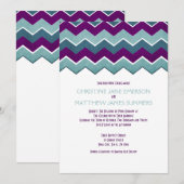 Invitations de mariage Zig Zag Turquoises et viole (Devant / Derrière)