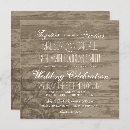 Invitations de Mariages campagnards de bois rustiq (Devant / Derrière)