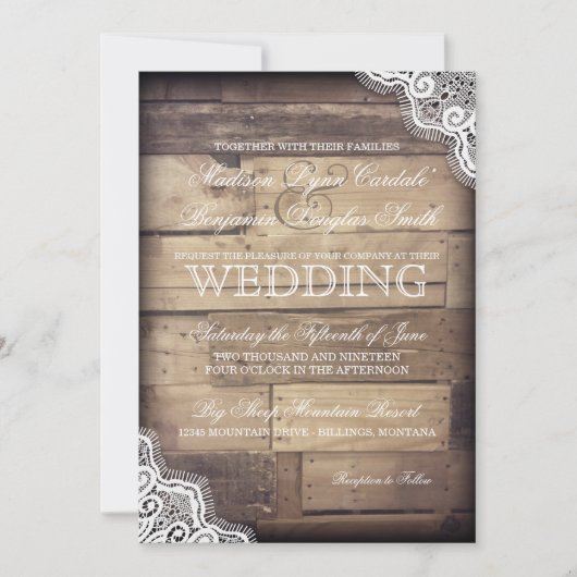 Invitations de Mariages campagnards en bois rustiq (Devant)
