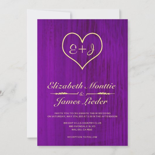 Invitations de Mariages campagnards Purple & Gold (Devant)