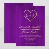 Invitations de Mariages campagnards Purple & Gold (Devant / Derrière)