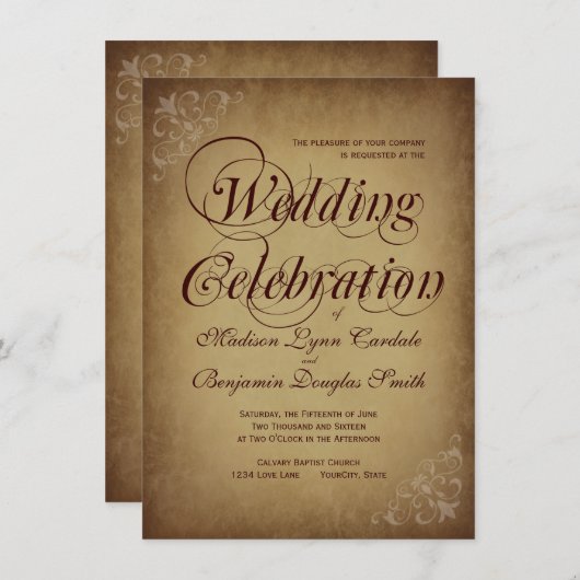 Invitations de Mariages campagnards rustiques en p (Devant / Derrière)