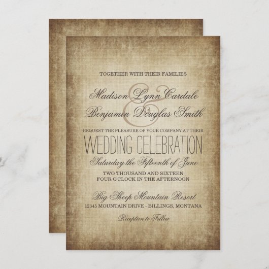 Invitations de Mariages campagnards rustiques en p (Devant / Derrière)