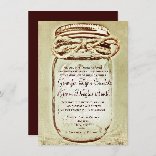 Invitations de Mariages campagnards rustiques Maso (Devant / Derrière)