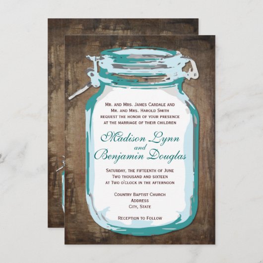 Invitations de Mariages campagnards rustiques turq (Devant / Derrière)