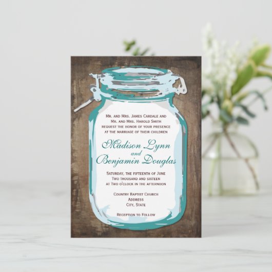 Invitations de Mariages campagnards rustiques turq (Debout devant)