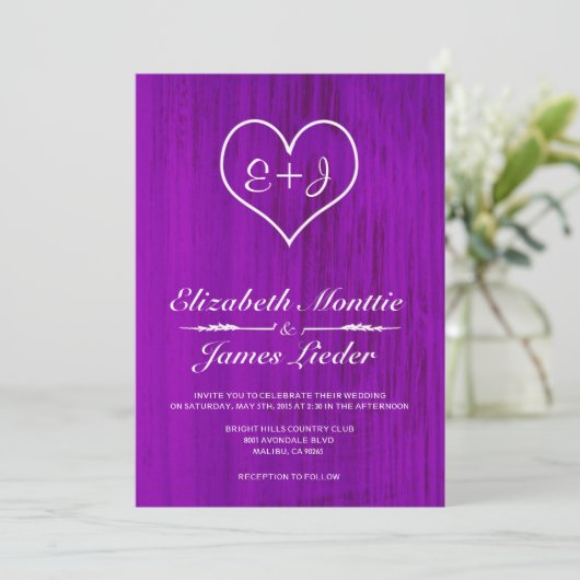 Invitations de Mariages campagnards violets (Debout devant)
