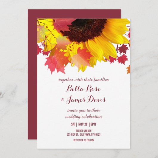 Invitations de Mariages de automne de tournesol ru (Devant / Derrière)