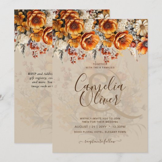 Invitations de Mariages de automne rustiques (Devant / Derrière)