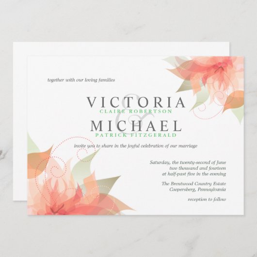 Invitations de mariés écolo et orangés (Devant / Derrière)