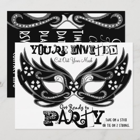 Invitations de mascarade "Couper le masque" (Devant / Derrière)