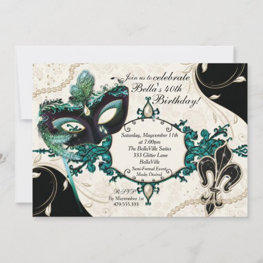 Invitations de mascarade de masques de masques vén (Dos)