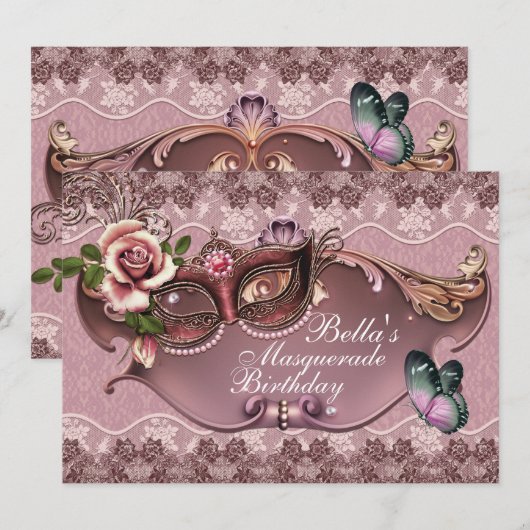 Invitations de mascarade de masques de masques vén (Devant / Derrière)