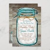 Invitations de mason Jar Rustic Wood Bachelor Part (Devant / Derrière)