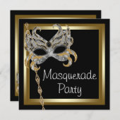 Invitations de masquade Black Masquerade Mask Or (Devant / Derrière)