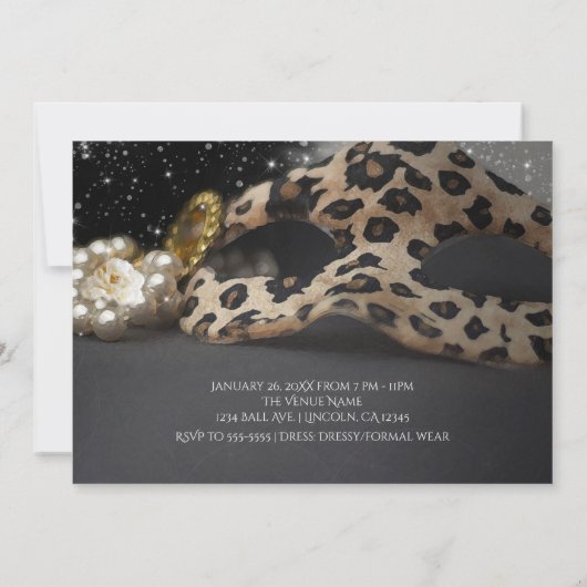 Invitations de masques Leopard et de perles (Dos)