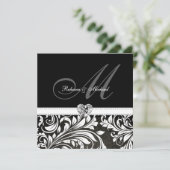 Invitations de monogramme noir et blanc de Damas (Debout devant)