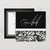 Invitations de monogrammes de Damas noir et blanc (Devant / Derrière)