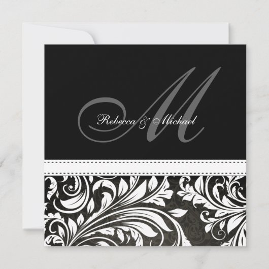 Invitations de monogrammes de Damas noir et blanc (Devant)