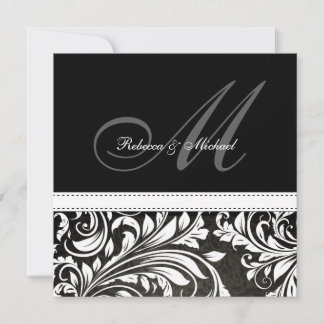 Invitations de monogrammes de Damas noir et blanc