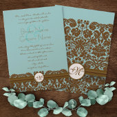 Invitations de monogrammes Mariage damassé Brown