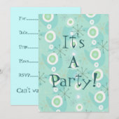 Invitations de Motifs rétro bleu/vert trop mignons (Devant / Derrière)