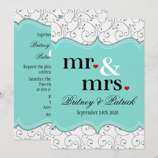 Invitations de Mr & Mme Blue Wedding (Devant / Derrière)