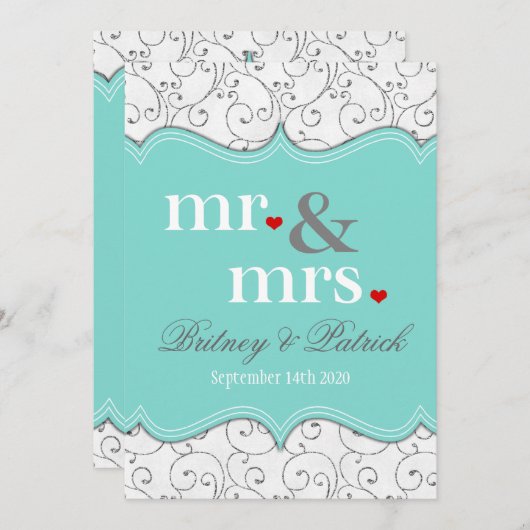 Invitations de Mr & Mme Blue Wedding (Devant / Derrière)