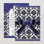 Invitations de Navy Blue & Black Mariage damassé (Devant / Derrière)