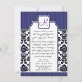 Invitations de Navy Blue & Black Mariage damassé (Dos)