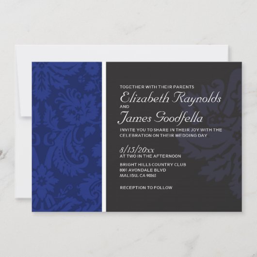 Invitations de Navy Blue Mariage damassé (Devant)